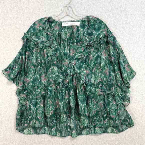 IRO Paris Date Top Blouse Size 38 Babydoll Ruffle Flutter Sleeve Semi Sheer Boho - Picture 4 of 16